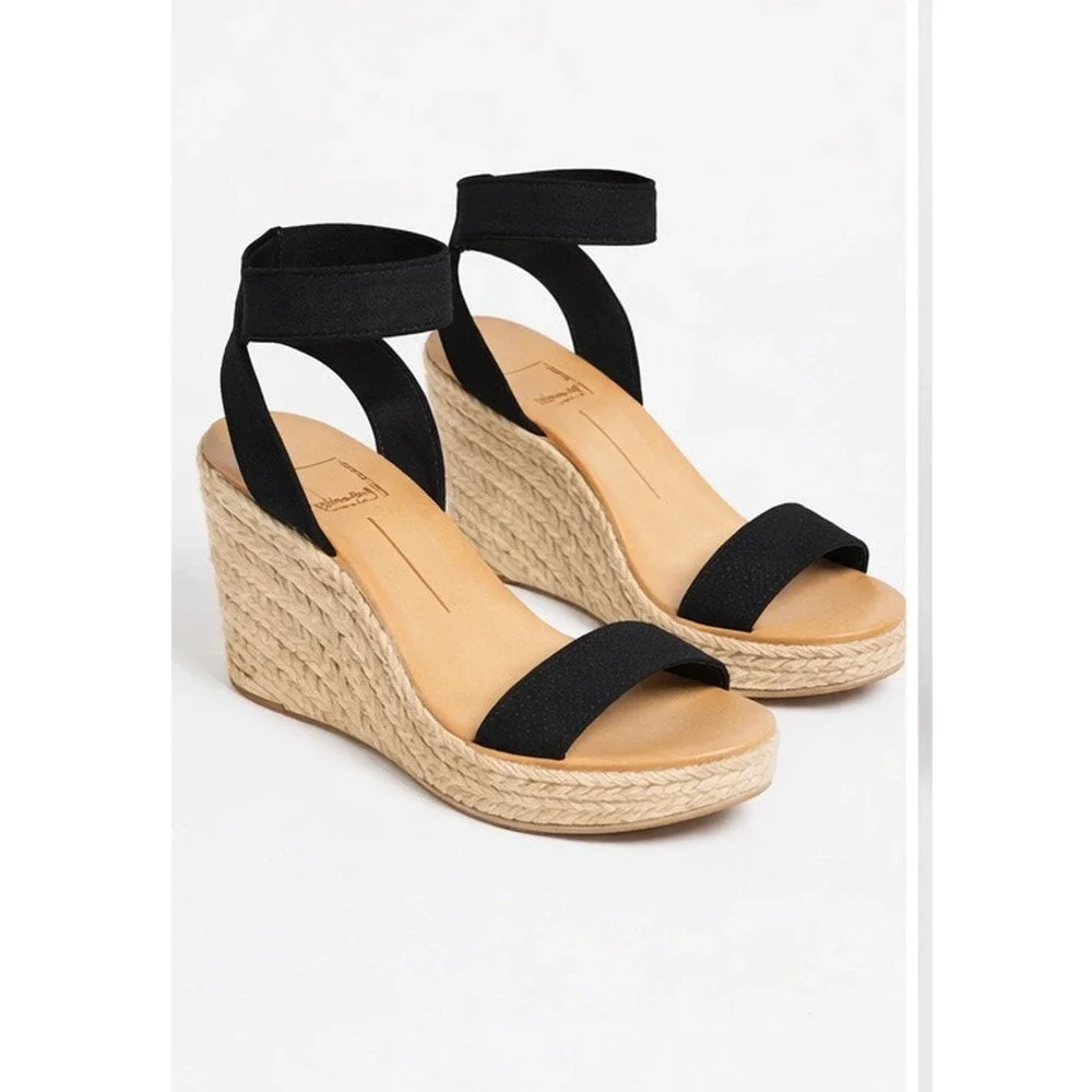 Dolce Vita Black Espadrille Wedge Sandals 9 Ankle Strap Platform Summer Boho